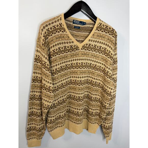 Polo Ralph Lauren Vintage 90’s Men’s Fair Isle Linen Silk Cotton Sweater Sz XL - Picture 9 of 13